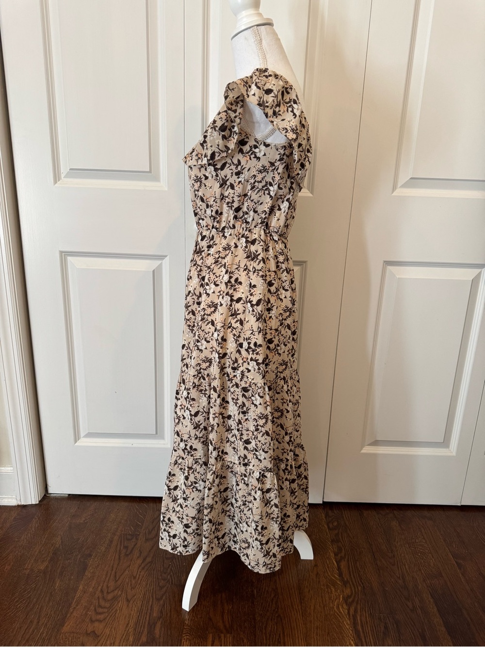 Club Monaco Silk Floral Off-Shoulder Ruffle Midi Dress Size 0 Boho Romantic - Picture 3 of 14